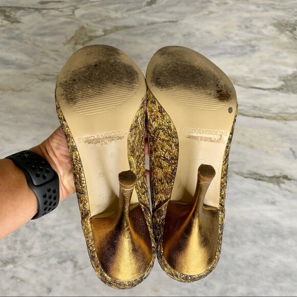ENZO ANGIOLINI Womens Gold Glitter Peep Toe Pumps Heels Size 6 - Picture 5 of 6